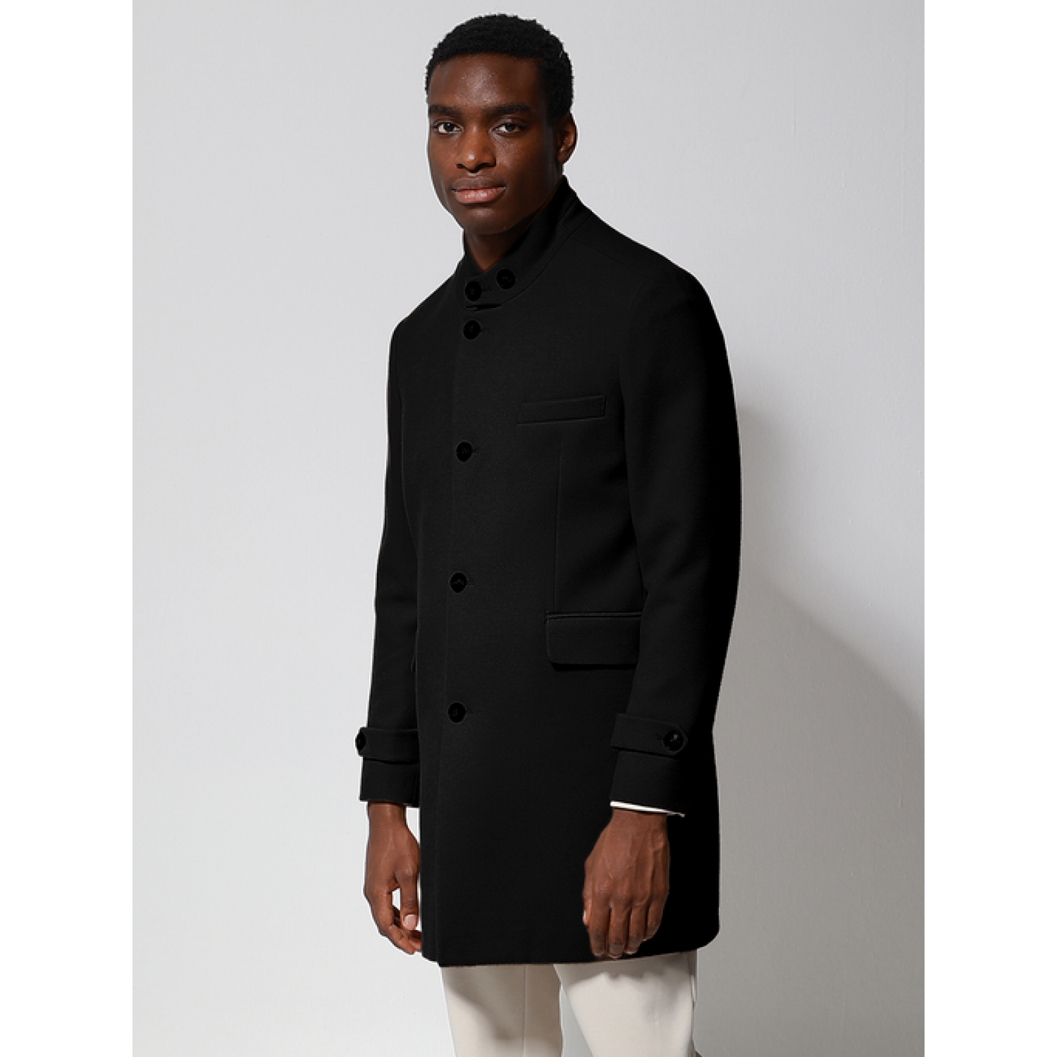 Life Style Butiken Ανδρικό Παλτό με ψηλό μάο γιακά LS12604 Black